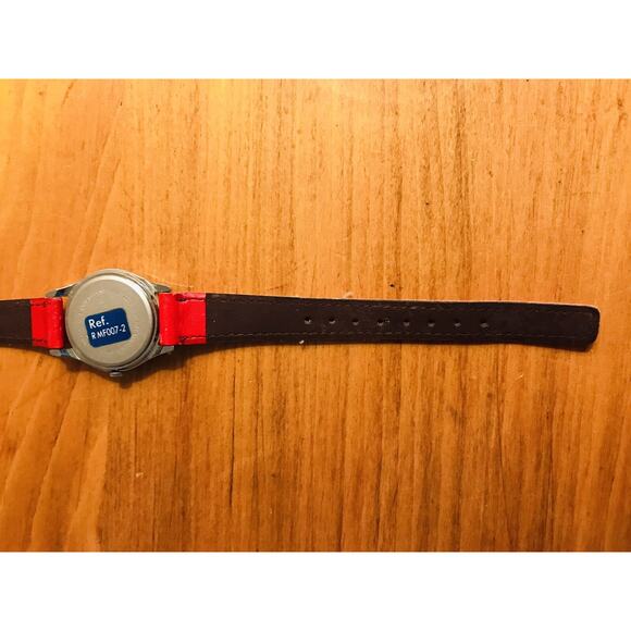 Vintage 90s Disney Mickey Mouse Quartz Watch Red Leather Band - Read Description